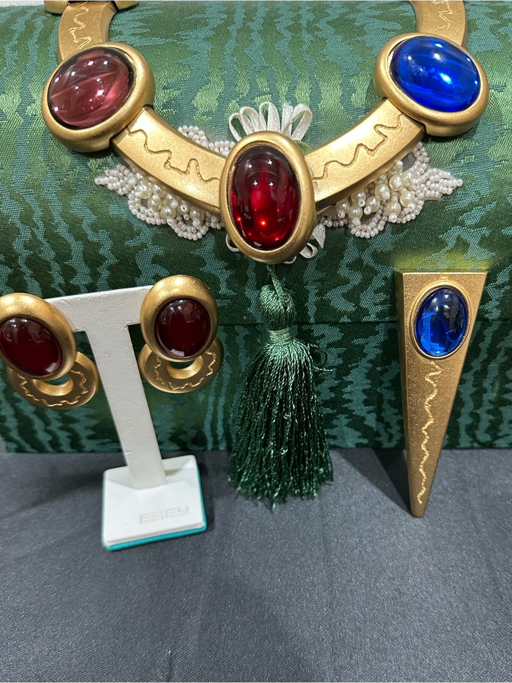 Rare Vintage 1980s Monet Multicolor Cabochon Statement Necklace Set